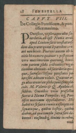 Caput VIII. De Collegio Pontificum, & pontifice maximo