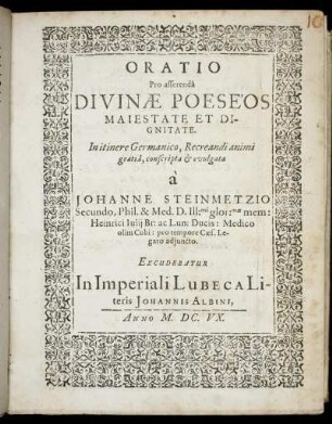 Oratio Pro asserenda Divinae Poeseos Maiestate Et Dignitate