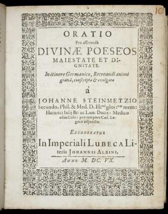 Oratio Pro asserenda Divinae Poeseos Maiestate Et Dignitate