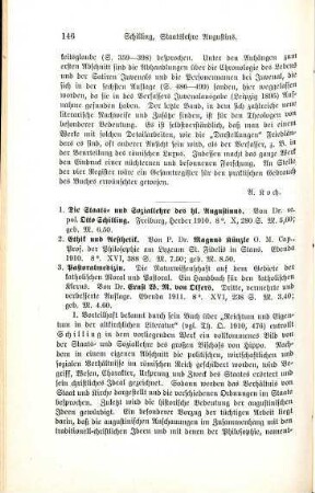 146-148 [Rezension] Schilling, Otto, Die Staats- und Soziallehre des hl. Augustinus