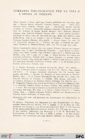 Sommario bibliografico per la vita et l'opera di Tiziano