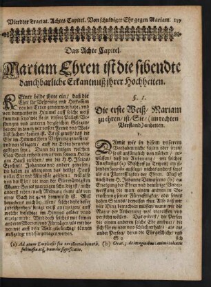 Das Achte Capitel. Mariam Ehren ist die sibendte danchbarliche Erkantnuß ihrer Hochheiten.