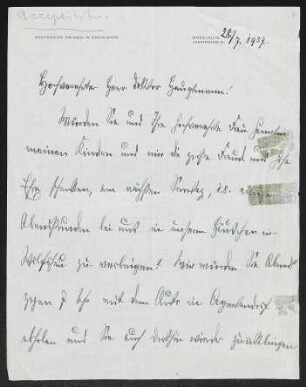 Brief von Wilhelm Ercklentz an Gerhart Hauptmann