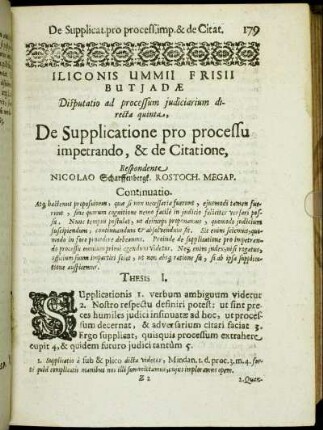 Disputatio [...] quinta. De Supplicatione pro processu impetrando, & de Citatione.