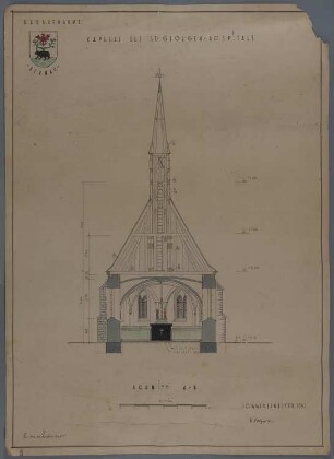 Bernau: Kapelle des St.-Georgen-Hospitals. Bauaufnahme im Sommersemester 1951[Blatt 4:] Schnitt 1:50.
