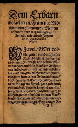 A2r-A2v, Dem Erbarn wolgelerten Francisco Mötzeltin von Lünenburg...