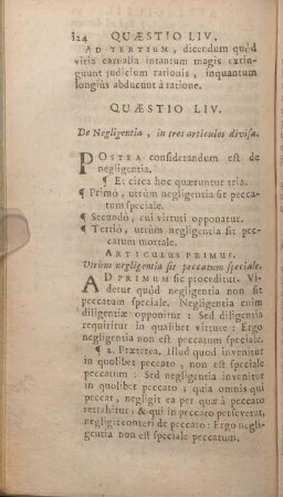 Quaestio LIV. De Negligentia, in tres articulos divisa.