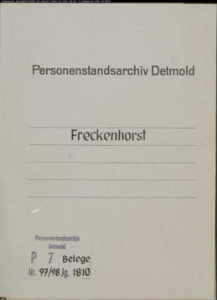 Belege zum Zivilstandsregister der Munizipalität Freckenhorst (GHT 1810). (Gemeinde: Freckenhorst, Kreis Warendorf)