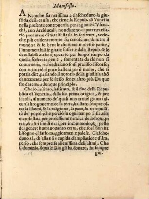 Auiso delle Ragioni Della Sereniß. Signoria di Venetia Intorno alla mossa d'Arme contra Vscocchi