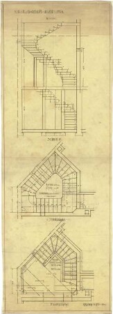 Billing, Hermann; Karlsruhe, Waldstr. 36; Haus Stein - Denninger - Kellertreppe (Grundrisse; Schnitt)