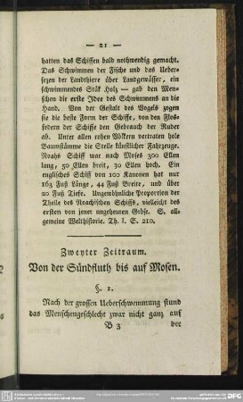 Zweyter Zeitraum. Von der Sündfluth bis auf Mosen