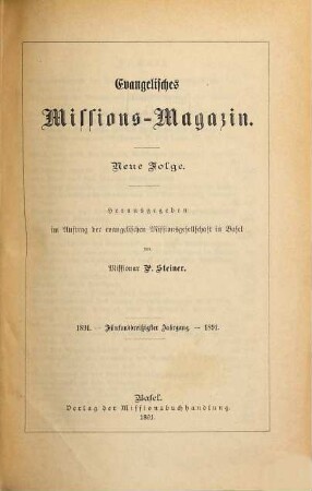 Evangelisches Missions-Magazin. 35. 1891
