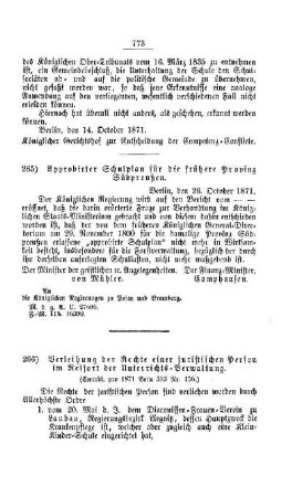 Verleihung der Rechte einer juristischen Person im Ressort der Unterrichts-Verwaltung : [V. Elementarschulwesen]
