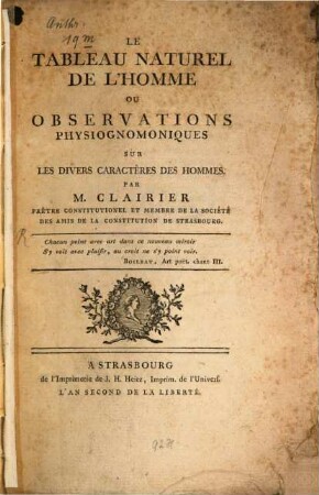 Le Tableau Naturel De L'Homme Ou Observations Physiognomiques Sur Les Divers Caractères Des Hommes