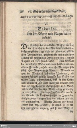 VI. Gedanken über den Werth und Nutzen der Lustspiele