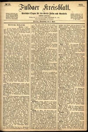 Erste Ausgabe vom Samstag, den 05. April 1873.
