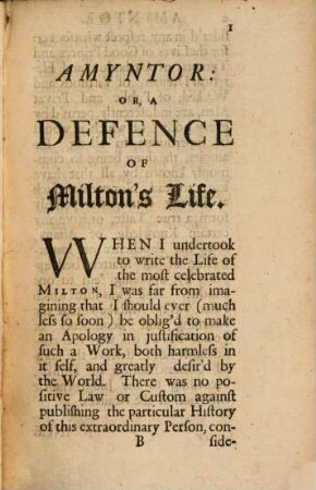 Amyntor : or a defence of Milton's life