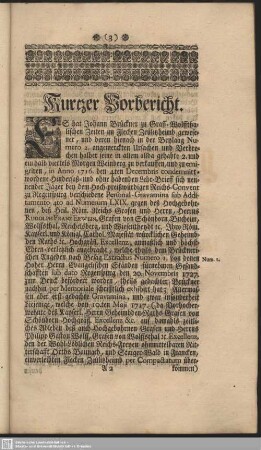 Kurtzer Vorbericht