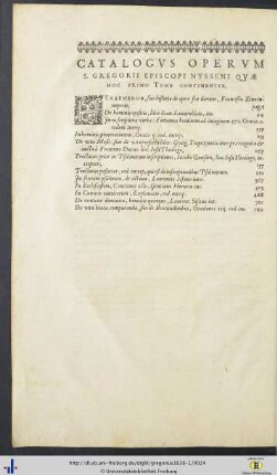 Catalogus Operum S. Gregorii Episcopi Nysseni Quae Hoc Tomo Continentur.