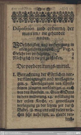 Disposition und ordnung der Materien, die gehandelt werden