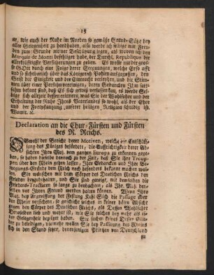 Declaration an die Chur-Fürsten und Fürsten des R. Reichs.