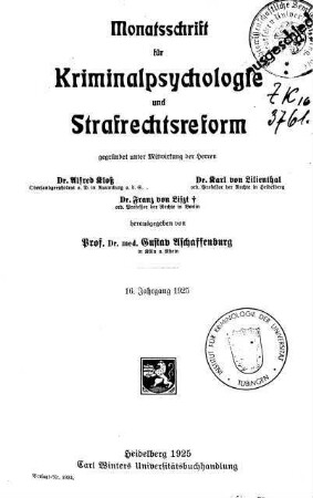 Monatsschrift für Kriminalpsychologie und Strafrechtsreform