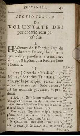 Sectio Tertia. De Voluntate Dei per creationem patefacta