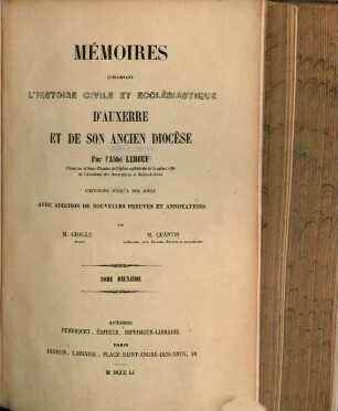 Mémoires concernant l'histoire civile et ecclésiastique d'Auxerre et de son ancien diocèse, 2