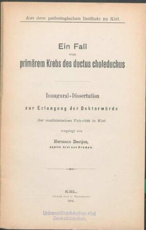 Ein Fall von primärem Krebs des ductus choleduchus [!]