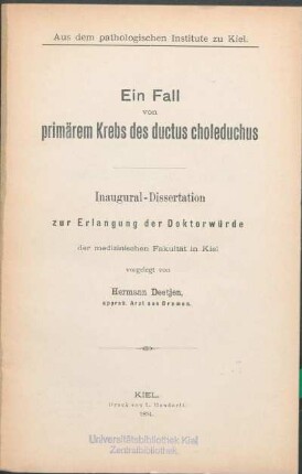 Ein Fall von primärem Krebs des ductus choleduchus [!]