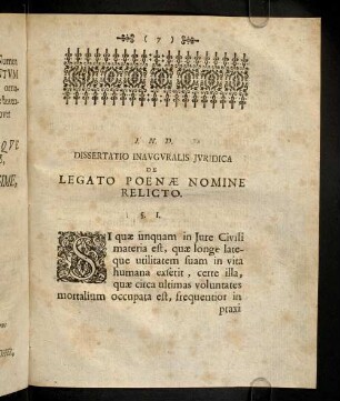 7-19a, I. N. D. Dissertatio Inavgvralis Jvridica De Legato Poenae Nomine Relicto. Corollaria.
