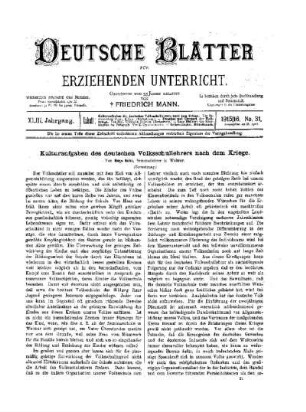Kulturaufgaben des deutschen Volksschullehrers nach dem Kriege : (Fortsetzung)