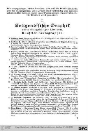 I. Zeitgenössische Graphik nebst dazugehöriger Literatur. Künstler-Autographen