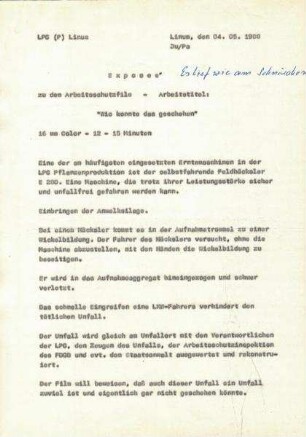 Exposée zum Amateurfilm "Es lief wie am Schnürchen"