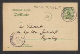 Brief von Joseph Schwertschlager an Regensburgische Botanische Gesellschaft