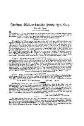 Intelligenz-Blatt zur Deutschen Zeitung 1790. No. 3