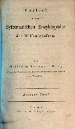 Versuch einer systematischen Enzyklopaedie der Wissenschaften. 2