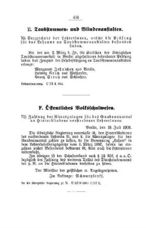 Zahlung der Alterszulagen für das Gnadenquartal an Hinterbliebene verstorbener Lehrerinnen : [F. Öffentliches Volksschulwesen]