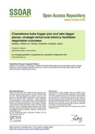 Chameleons bake bigger pies and take bigger pieces: strategic behavioral mimicry facilitates negotiation outcomes