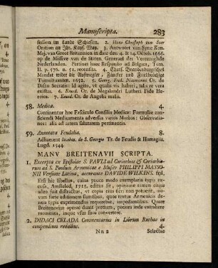 283-288, Manu Breitanavii Scripta. - Notis Manuscriptis A Breitenavio Aucta.