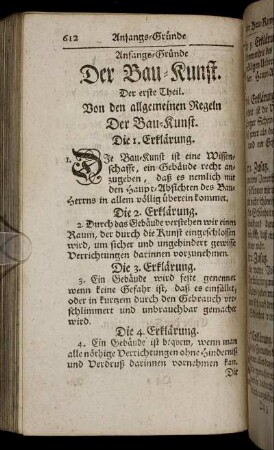Anfangs-Gründe Der Bau-Kunst. Der erste Theil.