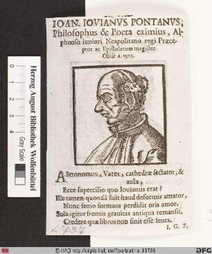 Bildnis Giovanni od. Gioviano Pontano (lat. Johannes Jovianus Pontanus)