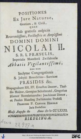 Positiones Ex Jure Naturae, Gentium, & Civili