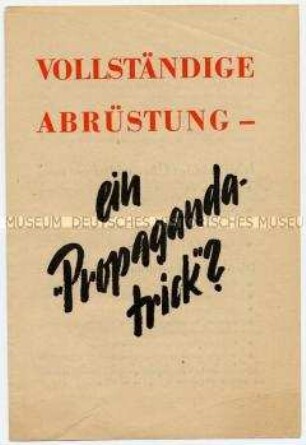 Agitationsschrift zum Abrüstungsvorschlag der UdSSR vor der UNO und zum Friedensvertrag mit Deutschland