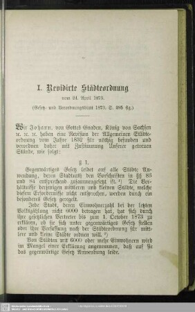 I. Revidirte Städteordnung vom 24. April 1879