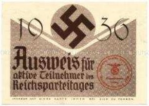 Teilnehmerausweis eines BDM-Mädchens für den Reichsparteitag der NSDAP 1936