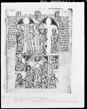 Biblia pauperum — Bildseite mit sieben Miniaturen, Folio 159recto
