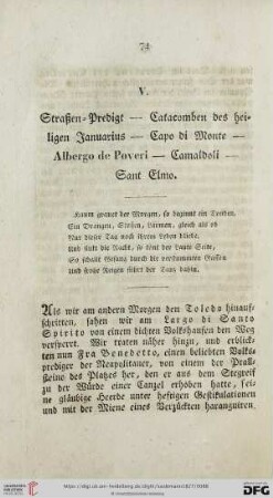 V. Straßen-Predigt - Catacomben des heiligen Januarius - Capo di Monte - Albergo de Poveri - Camaldoli - Sant Elmo