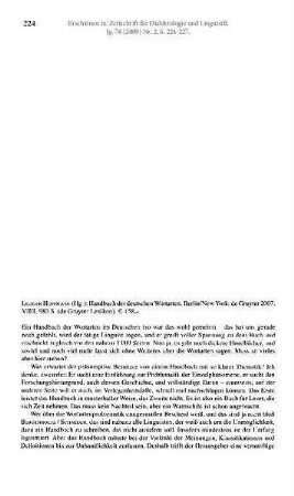 Ludger Hoffmann (Hg.): Handbuch der deutschen Wortarten. Berlin/New York: de Gruyter 2007. VIIII, 980 S. (de Gruyter Lexikon). € 158,- [Rezension]