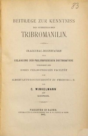 Beitraege zur Kenntniss des symmetrischen Tribromanilin